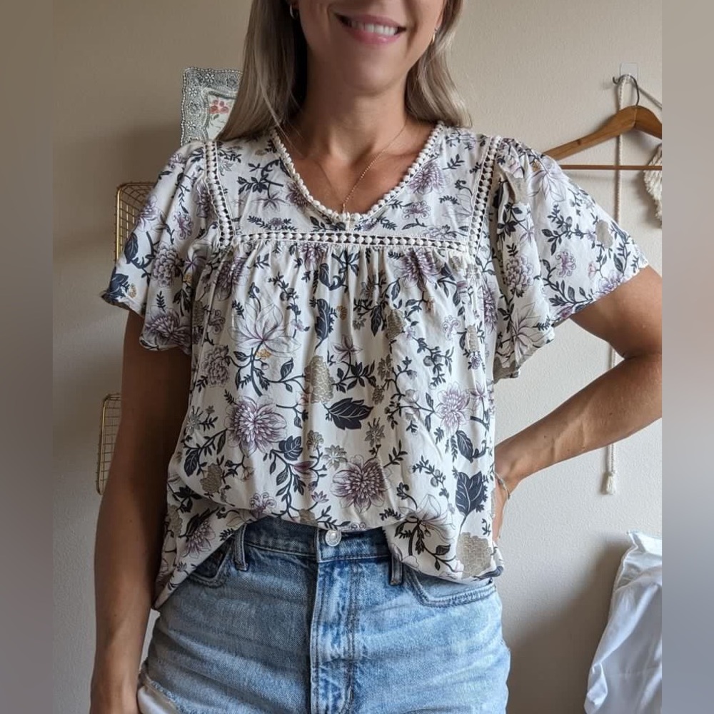 Azel Hazel boho floral embroider blouse , size large